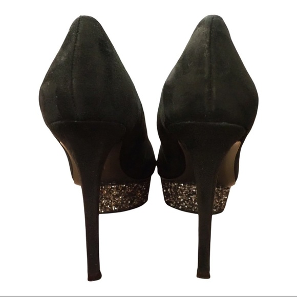 Pelle Moda 7.5 black suede glitter platform heels - Picture 3 of 16